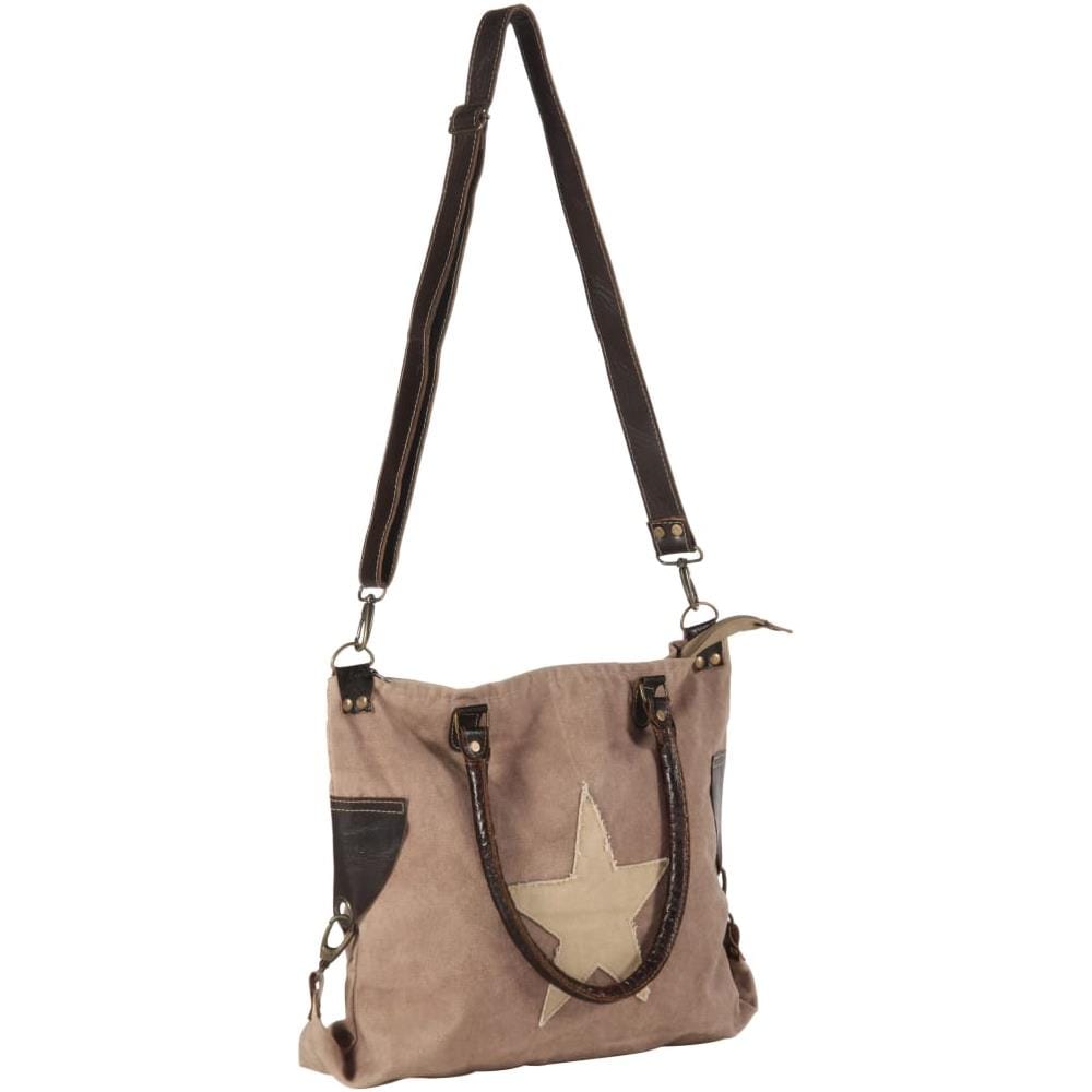 Borsa Shopper Marrone 41x63cm In Tela E Vera Pelle - Foto 2