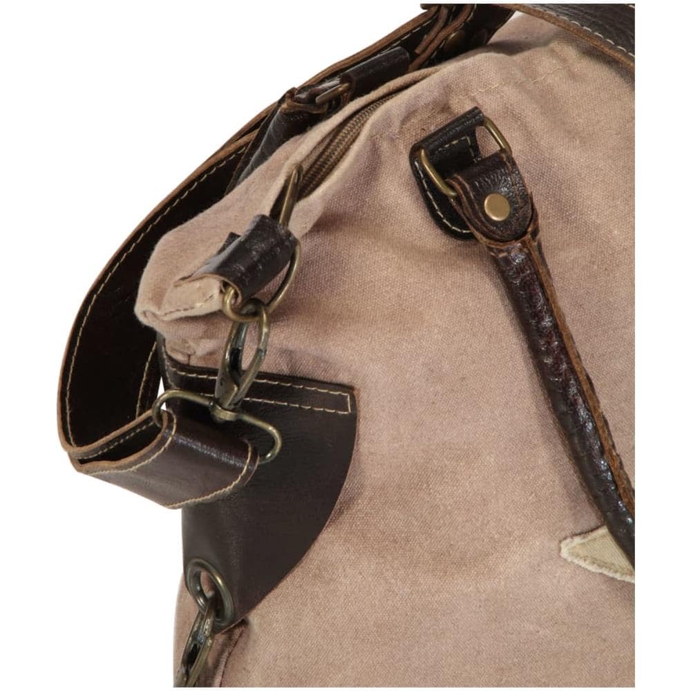 Borsa Shopper Marrone 41x63cm In Tela E Vera Pelle - Foto 8