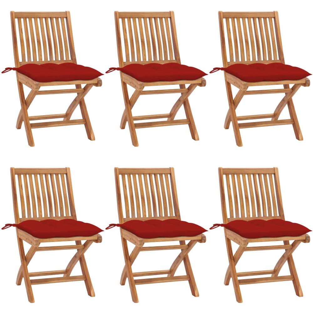 Sedie da Giardino Pieghevoli con Cuscini 6 pz Massello di Teak - Foto 1