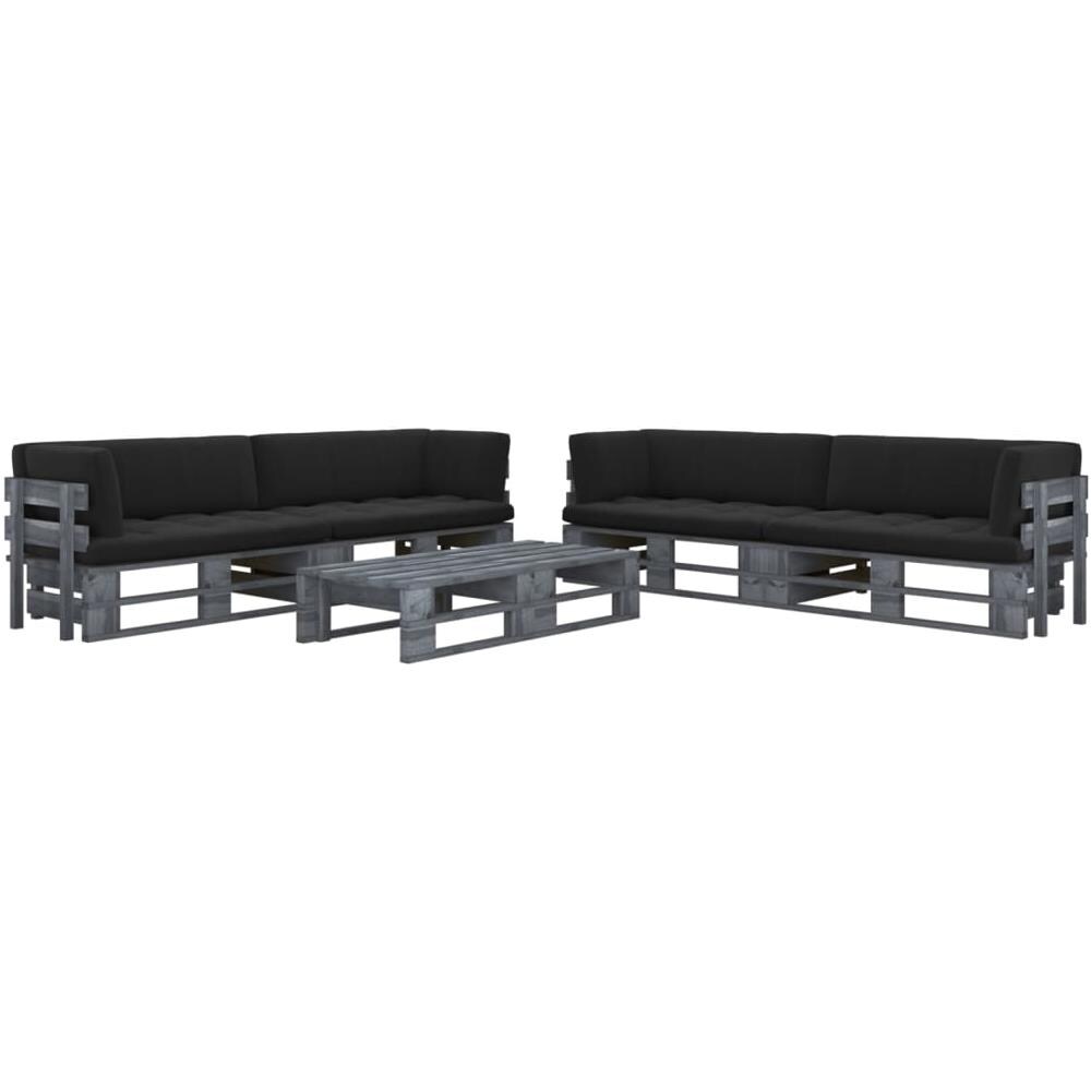 Set Divani a Pallet e Cuscini 6 pz in Pino Impregnato Grigio - Foto 1
