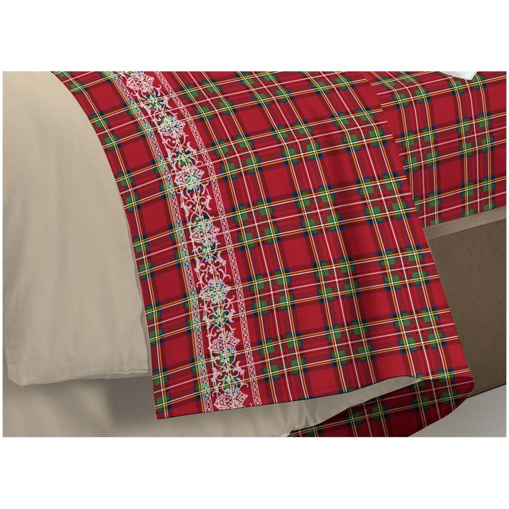 Completo Lenzuola Linea Pensieri Delicati 100% Cotone Disegno Cervo Tartan Matrimoniale Rosso - Foto 7
