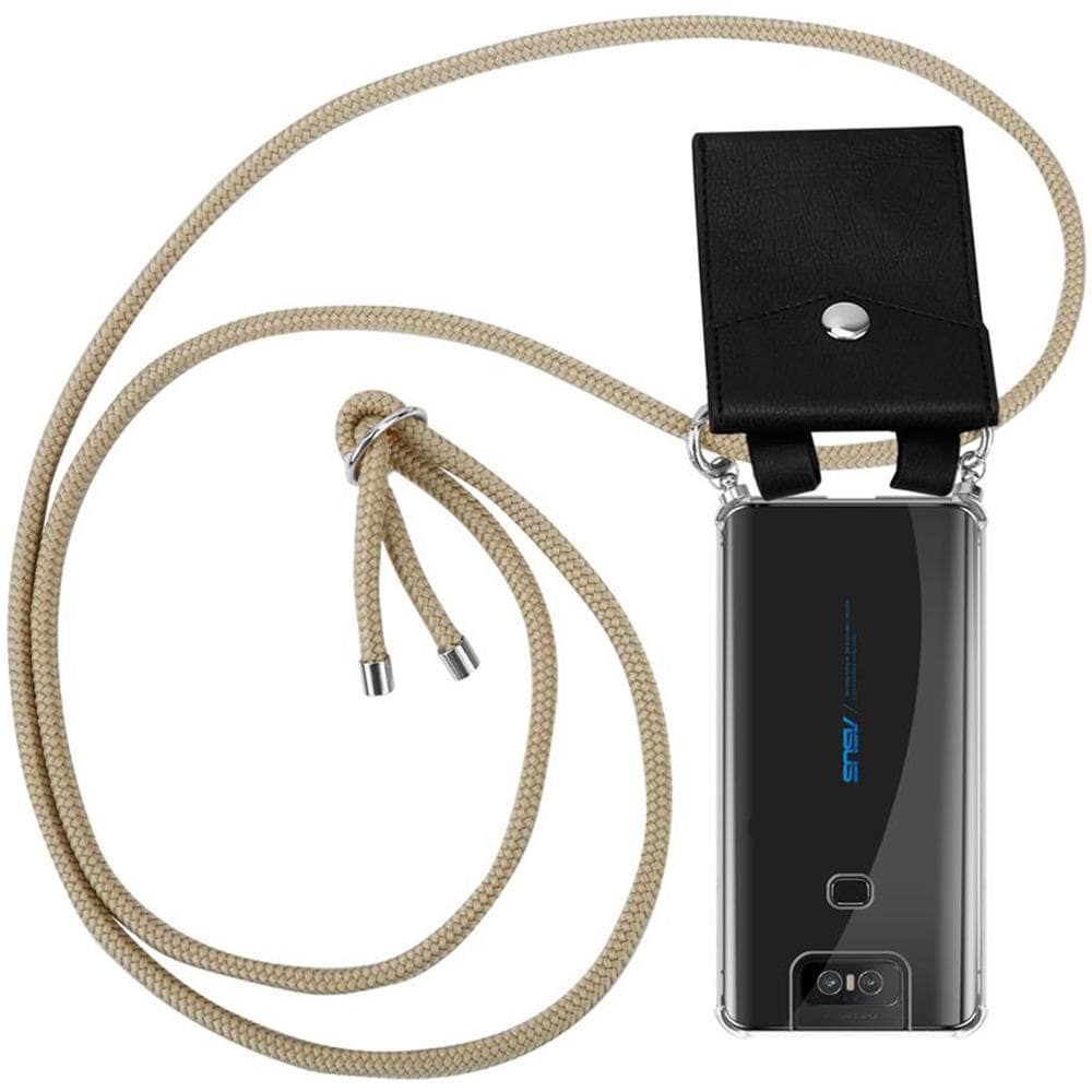 Catena Di Telefoni Cellulari Compatibile Con Asus Zenfone 6 In Marrone Brillante - Coperchio Protettivo In Silicone Con Anelli D'argento, Cinturino In Corda E Custodia Staccabile - Foto 1
