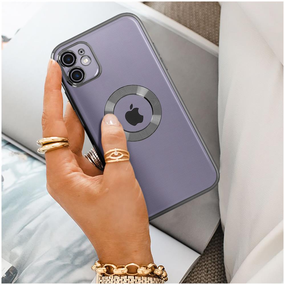 Cover Silicone Iphone 11 Trasparente Bordo Nero Cromato - Foto 5
