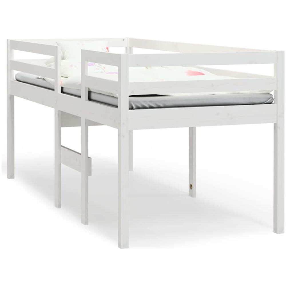Letto A Soppalco Bianco 90x190 Cm In Legno Massello Di Pino - Foto 2