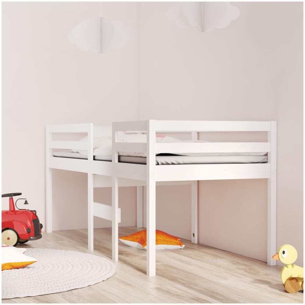 Letto A Soppalco Bianco 90x190 Cm In Legno Massello Di Pino - Foto 1