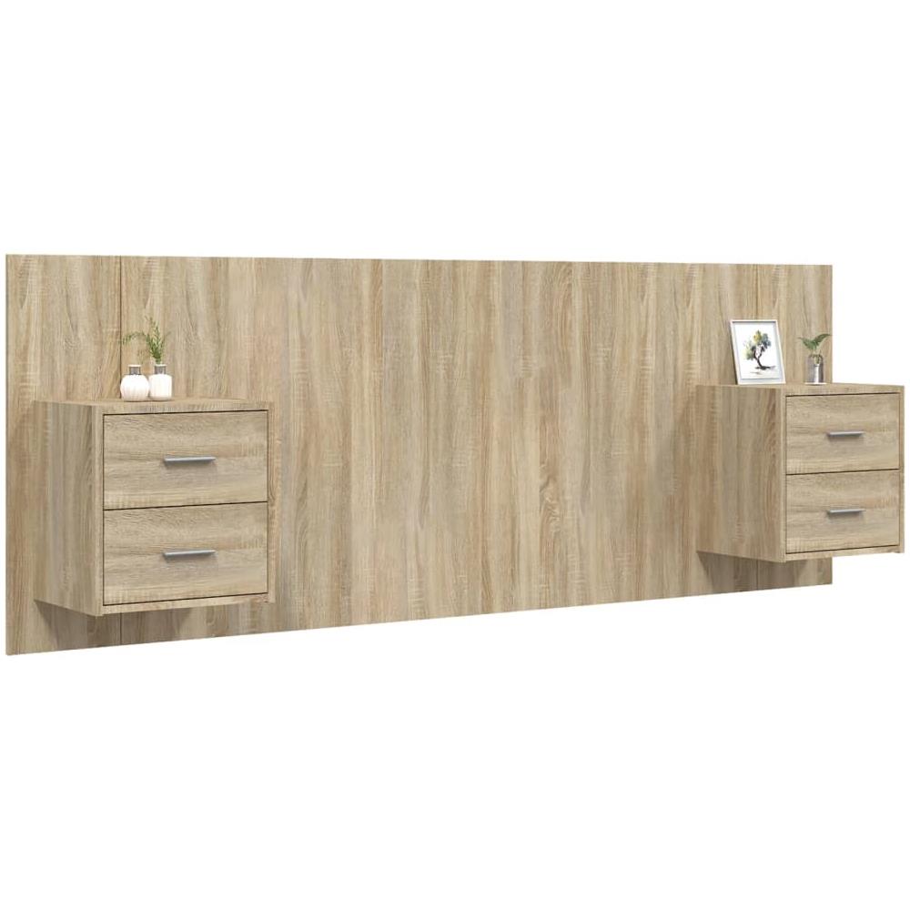 Testiera Letto Con Comodini In Legno Multistrato Rovere Sonoma - Foto 3