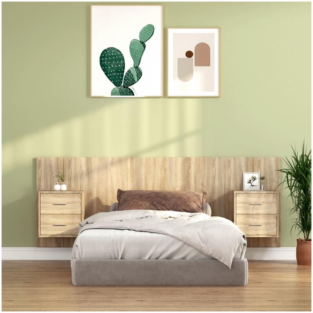 Testiera Letto Con Comodini In Legno Multistrato Rovere Sonoma - Foto 1