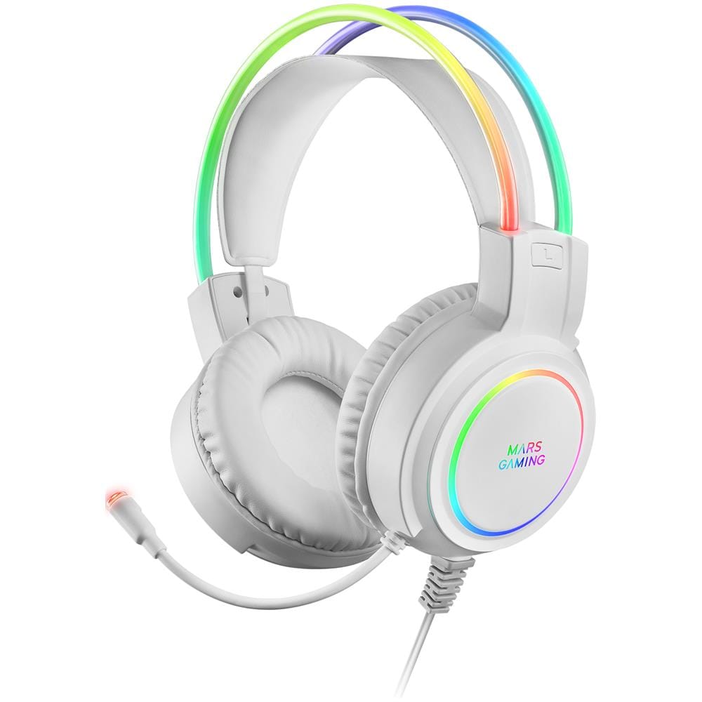MHRGB Cuffia Gaming Stereo Padiglione Auricolare Cablato con Microfono Integrato Colore Bianco - Foto 1