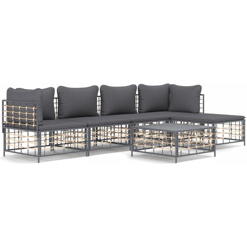 Set Divani Da Giardino 6 Pz Con Cuscini Antracite In Polyrattan - Foto 1