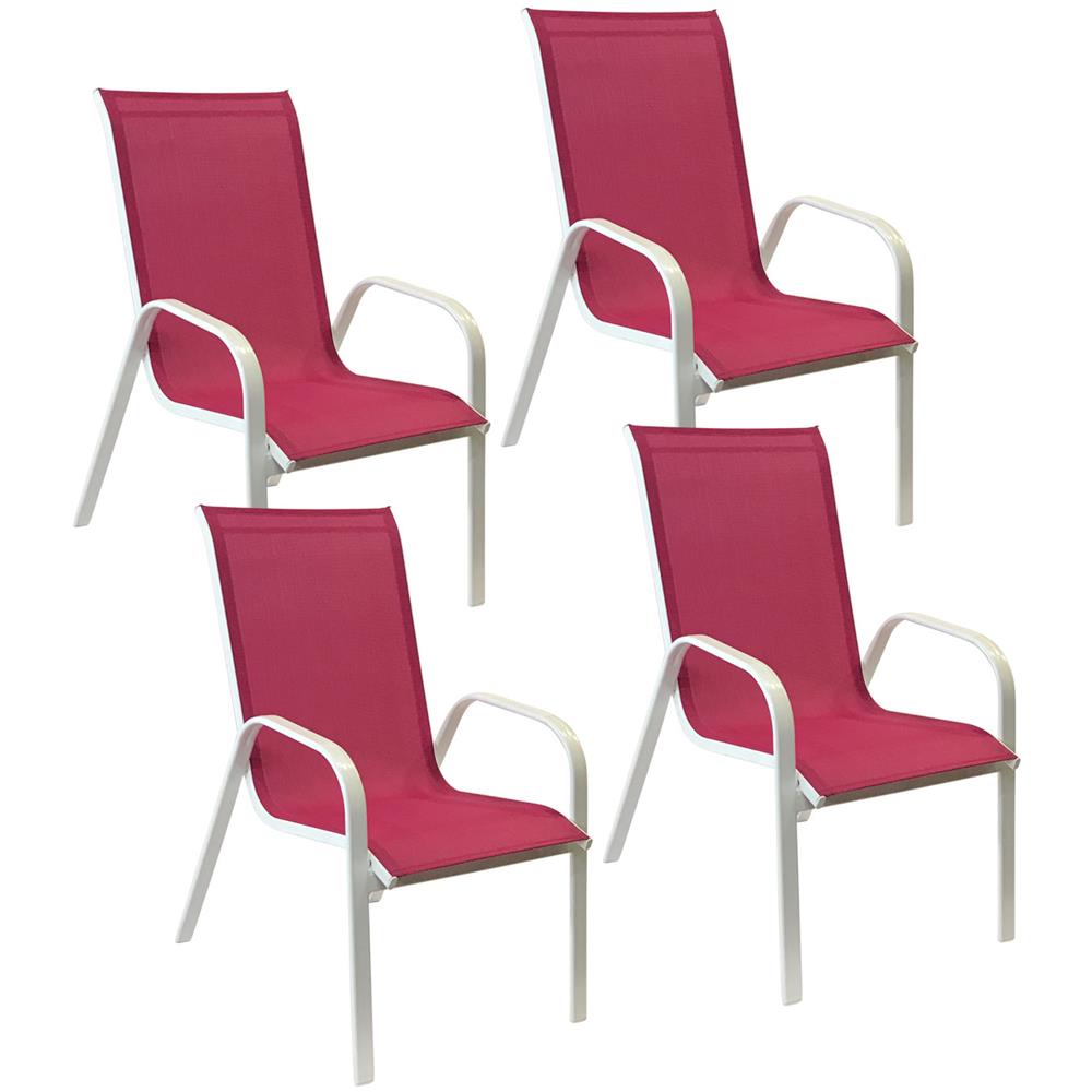 Set Di 4 Sedie Marbella In Textilene Rosa - Alluminio Bianco - Foto 1