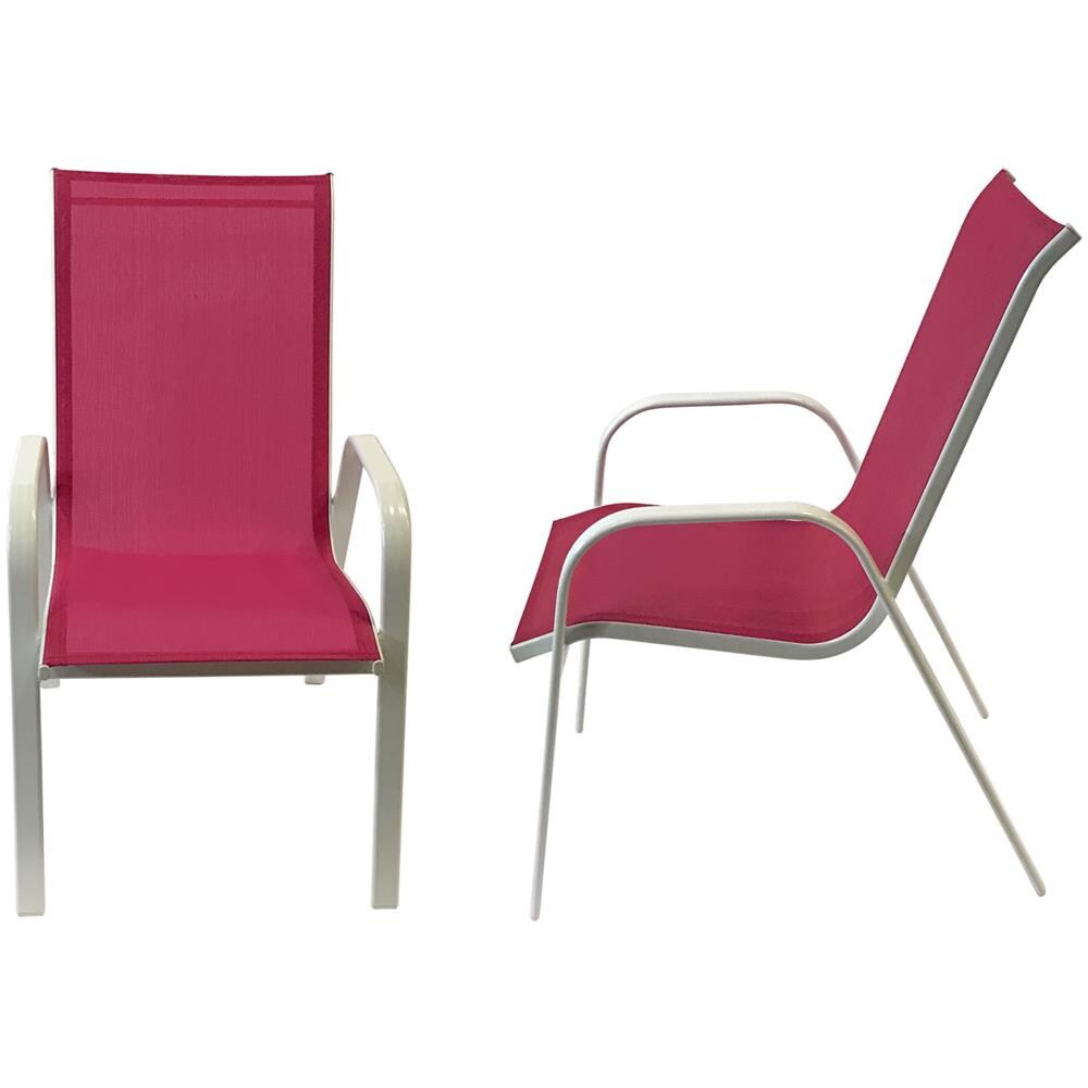 Set Di 4 Sedie Marbella In Textilene Rosa - Alluminio Bianco - Foto 2