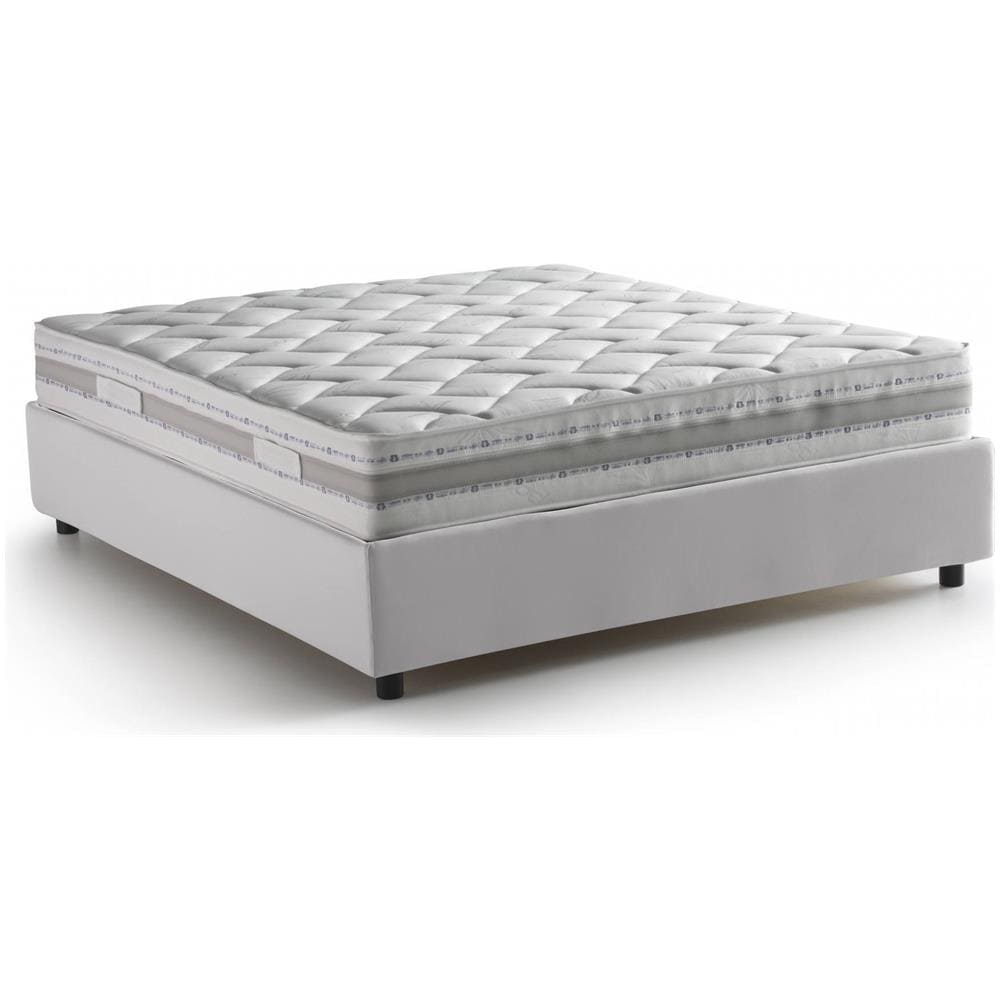 Letto Matrimoniale Chloe, Letto Contenitore Con Rivestimento In Tessuto, 100% Made In Italy, Apertura Frontale, Adatto Per Materasso Cm 140x200, Bianco - Foto 2