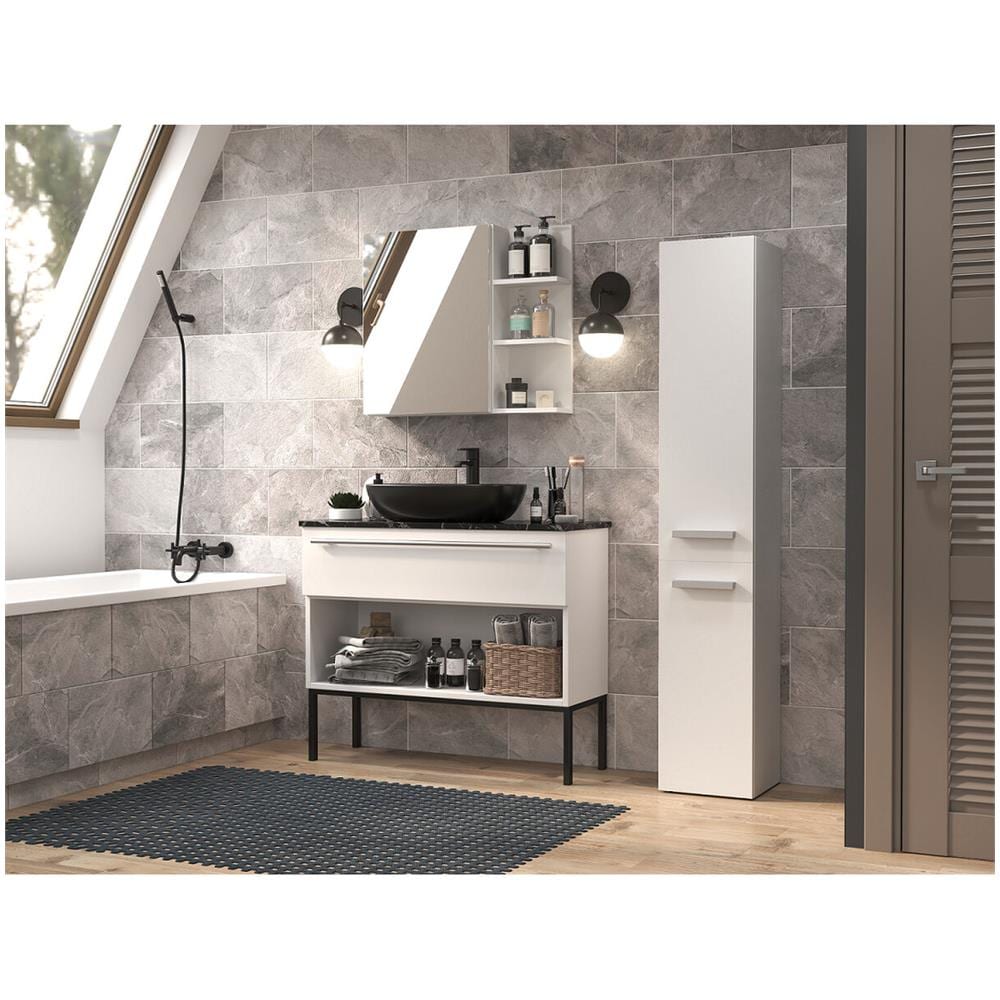 Nel Ii Biel Mobile Aggiuntivo Nel Ii Biel Bagno E Doccia Bianco Argentato Laminato Abs Plastica Truciolare - Foto 3