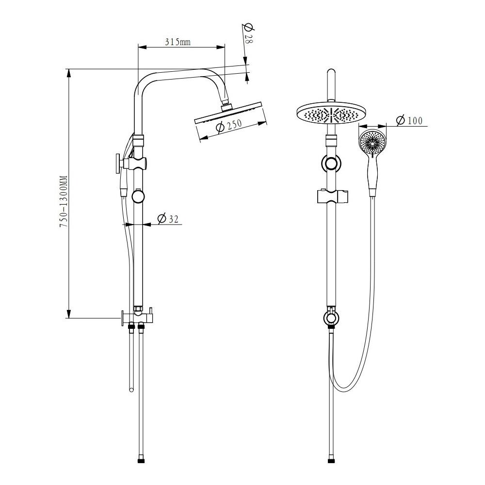 Colonna Doccia In Abs A 3 Getti Linea Papete, Ø 25cm, H. 70-110 Cm - Foto 3