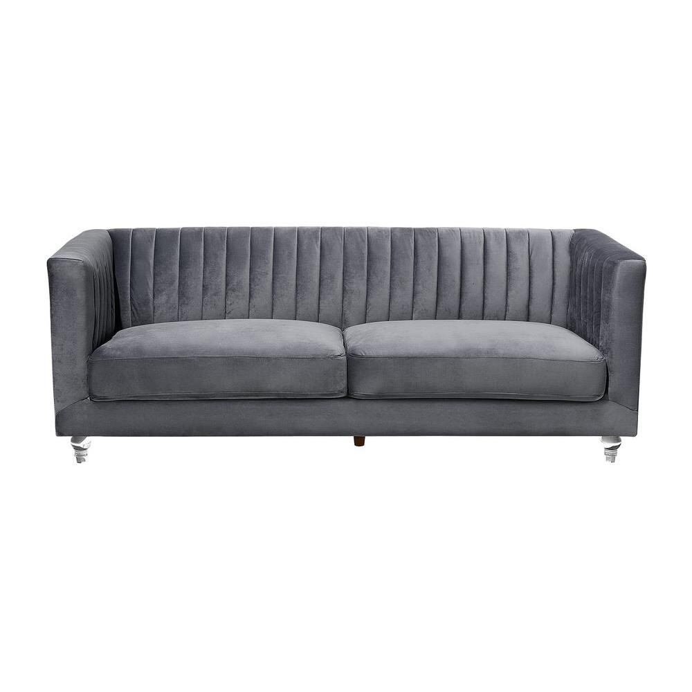 Divano 3 Posti In Tessuto Vellutato Grigio Scuro Arvika - Foto 1