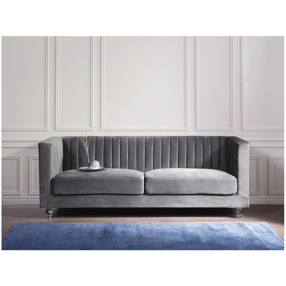 Divano 3 Posti In Tessuto Vellutato Grigio Scuro Arvika - Foto 2