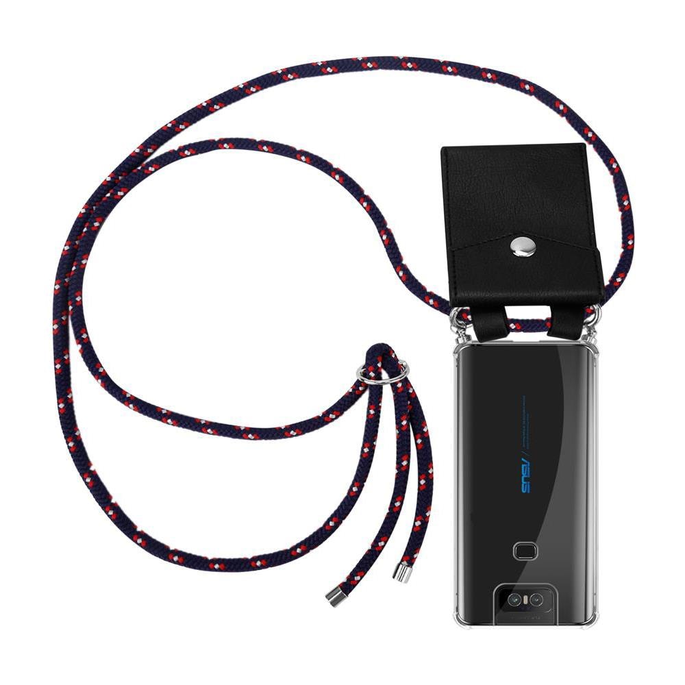 Catena Di Telefoni Cellulari Compatibile Con Asus Zenfone 6 In Blu Rosso Bianco À Pois - Coperchio Protettivo In Silicone Con Anelli D'argento, Cinturino In Corda E Custodia Staccabile - Foto 1