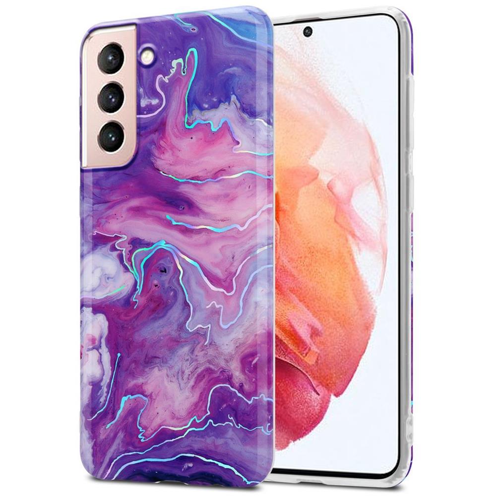 Cadorabo Custodia Compatibile Con Samsung Galaxy S21 5g In Marmo Rosa Viola No. 19 - Coperchio Protettivo In Silicone Tpu Con Motivo A Mosaico - Foto 1