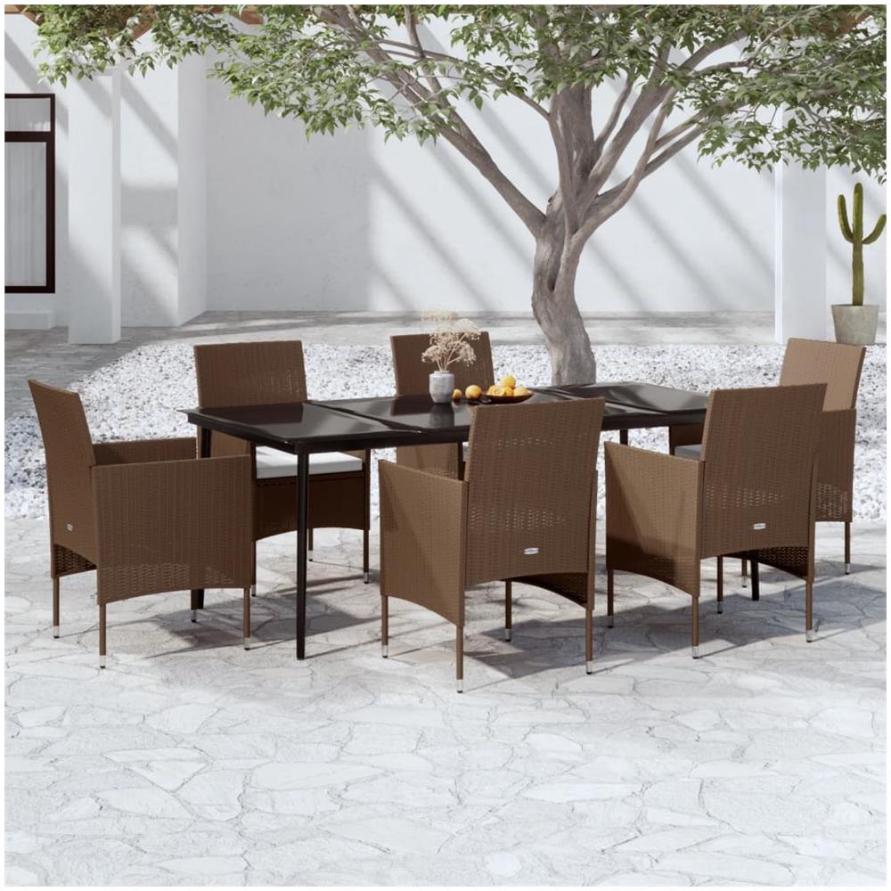 Set Da Pranzo Da Giardino Con Cuscini 7 Pz In Marrone E Nero - Foto 1