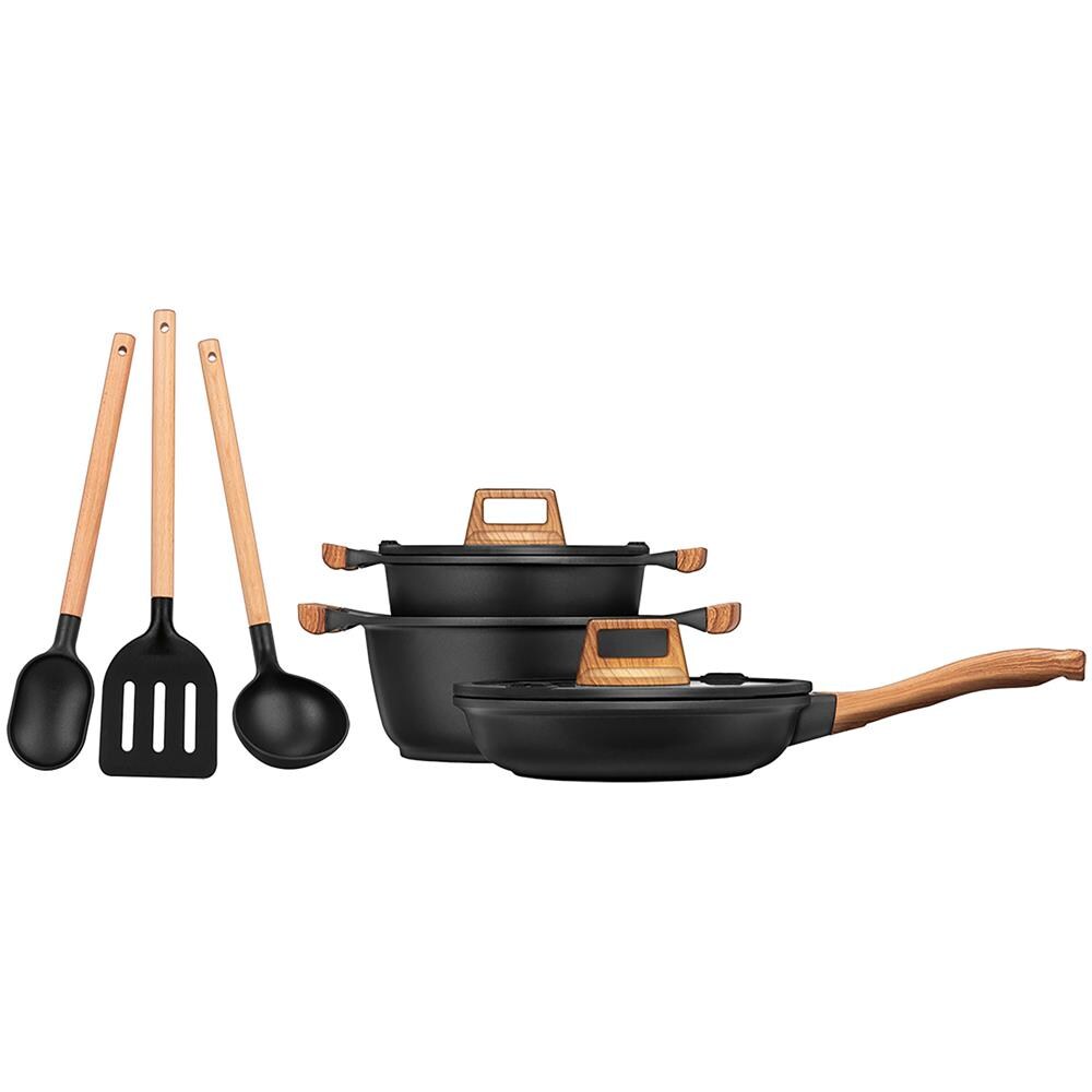 Smile Mgk-23 Batteria Da Cucina 6 Pezzi In Alluminio Fuso, Induzione Set Casserole Padella Nero - Foto 8