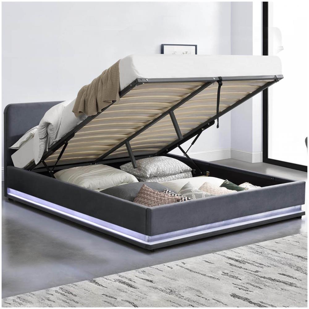 Newyork Struttura Letto In Velluto Grigio Con Led 140x190 Cm - Foto 2