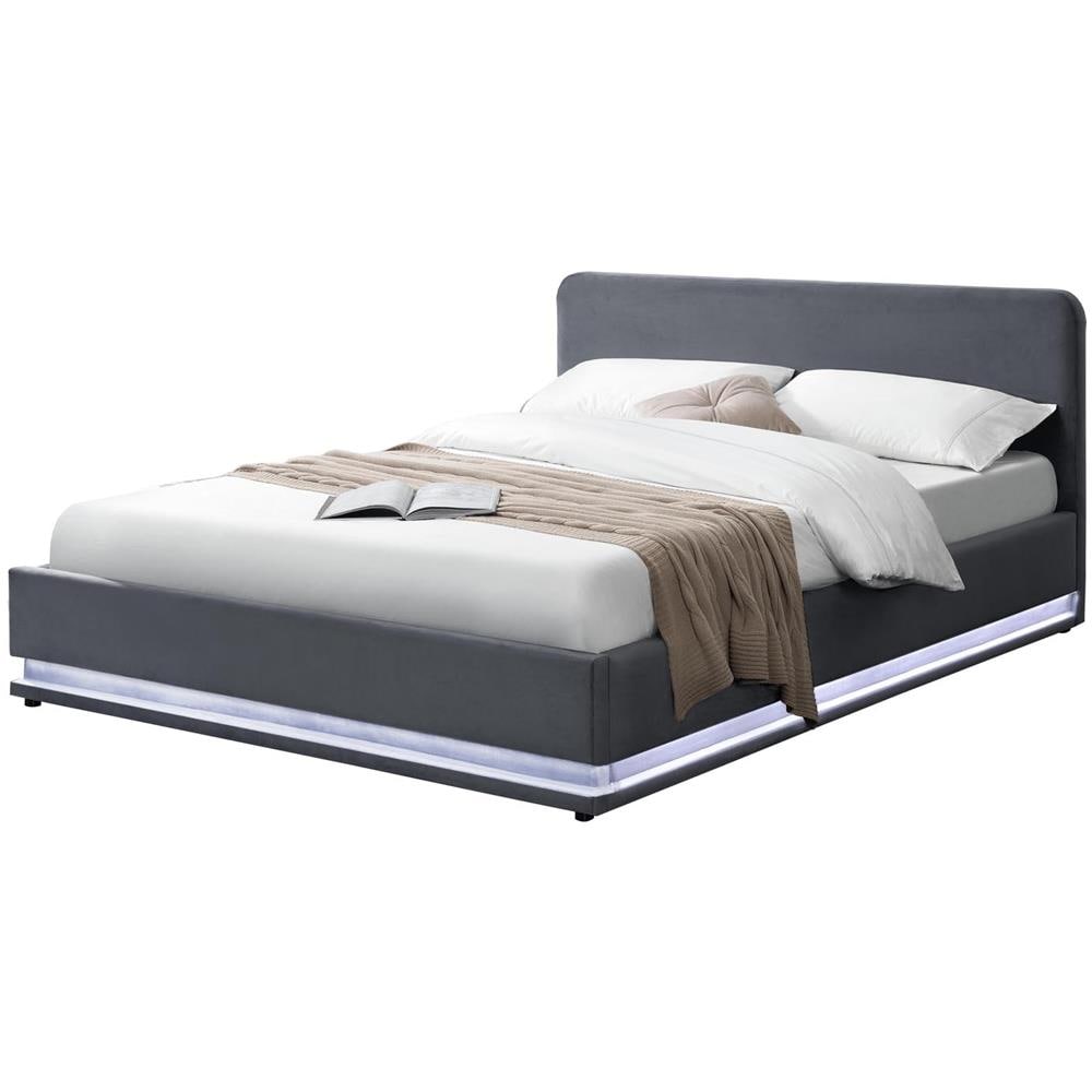 Newyork Struttura Letto In Velluto Grigio Con Led 140x190 Cm - Foto 1