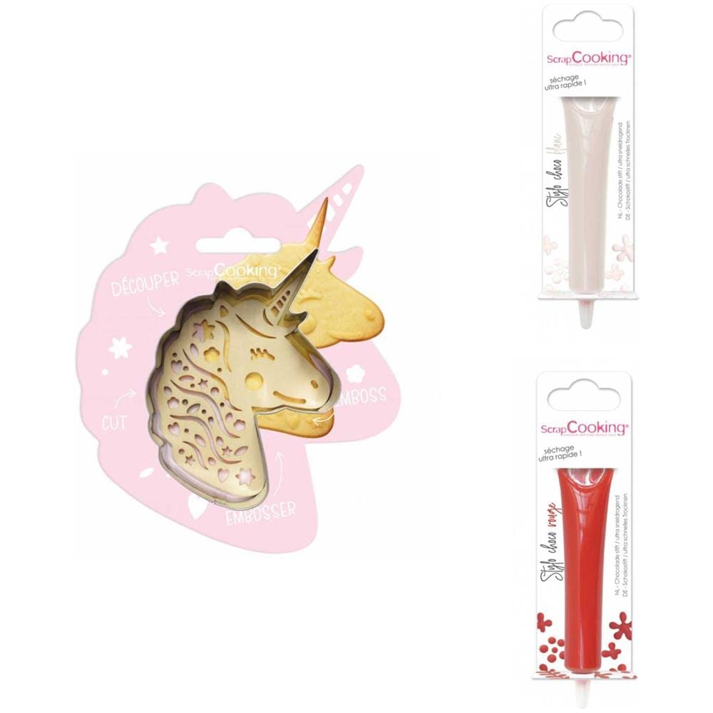 Kit Biscotti Unicorno A Rilievo + 2 Penne Al Cioccolato Bianche E Rosse - Foto 1