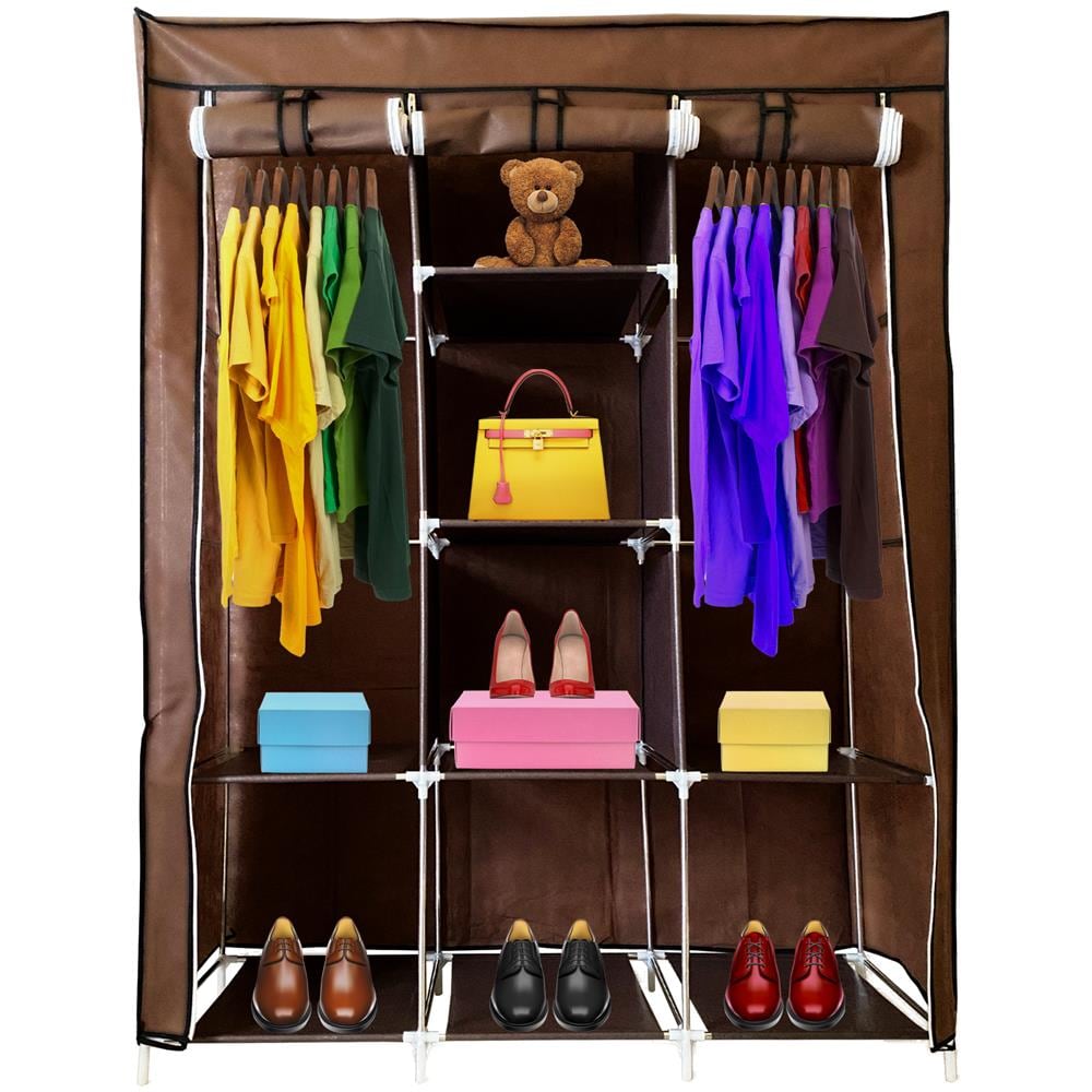 Armadio Spogliatoio In Tessuto Con Ante Con Cerniera E Tasche Laterali Home Misure 170x127x45cm Marrone - Foto 1