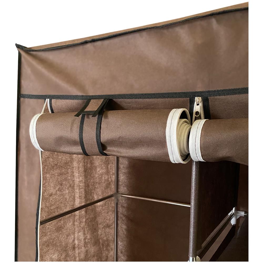 Armadio Spogliatoio In Tessuto Con Ante Con Cerniera E Tasche Laterali Home Misure 170x127x45cm Marrone - Foto 7
