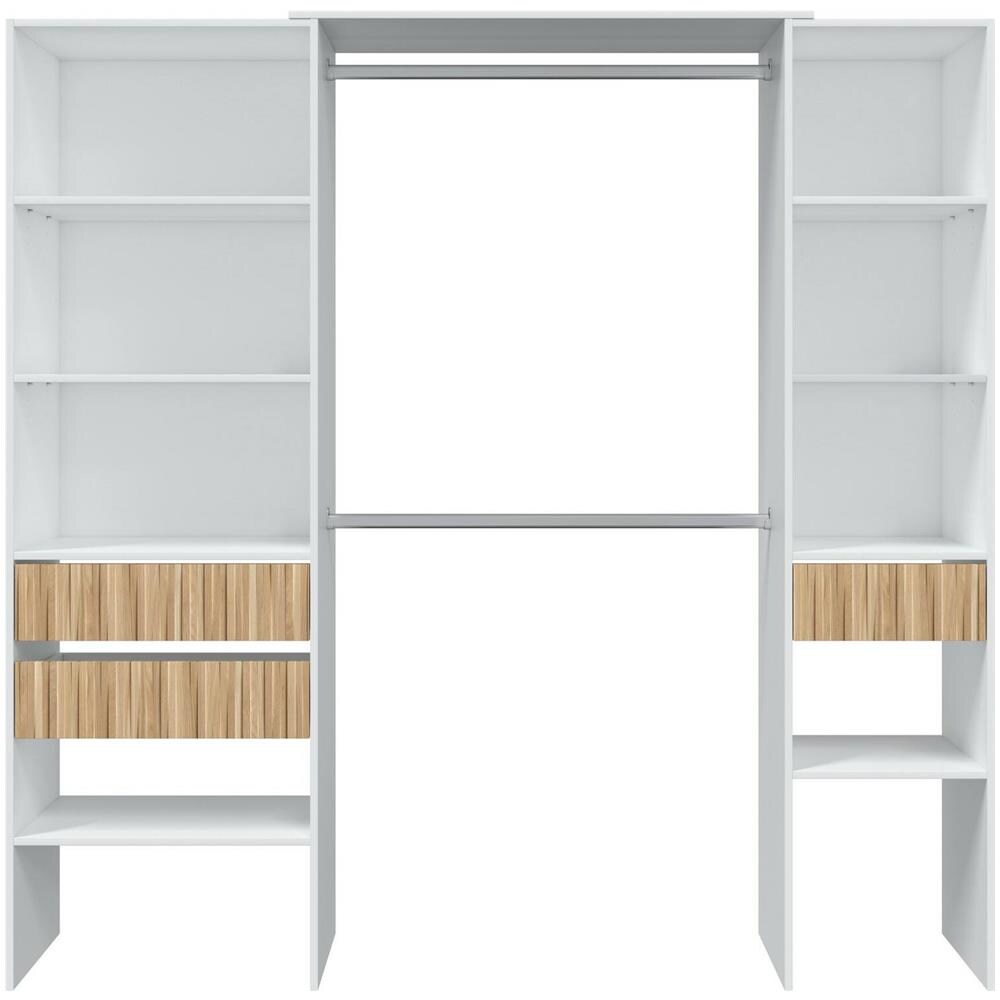 Guardaroba Worland, Mobile Camera Da Letto, Armadio Appendiabiti Con Ripiani E 3 Cassetti, 196x40h187 Cm, Bianco E Rovere - Foto 4