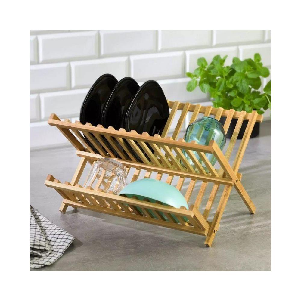 Scolapiatti Kinghoff KH-1631 in bambù - Design pieghevole a due livelli - Foto 2