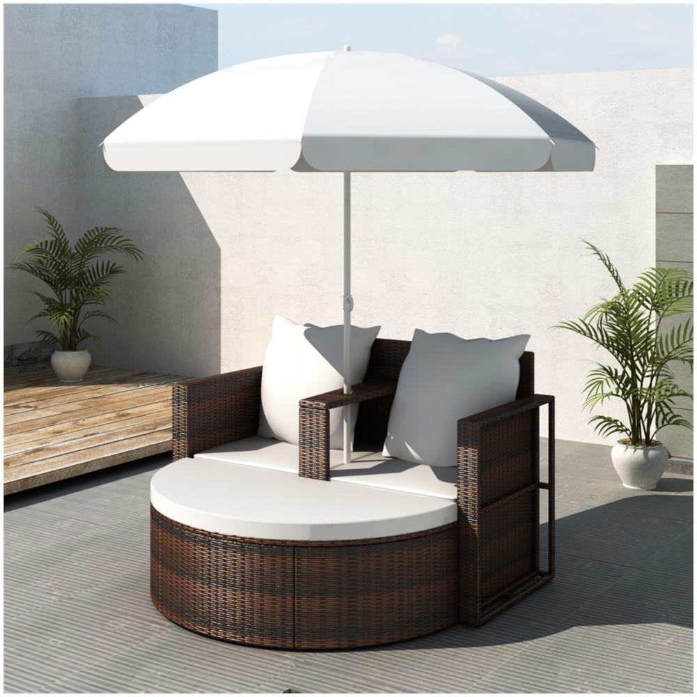 Lettino da Giardino con Ombrellone Marrone in Polyrattan - Foto 3
