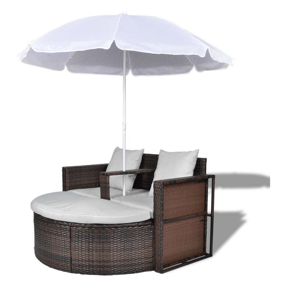 Lettino da Giardino con Ombrellone Marrone in Polyrattan - Foto 2