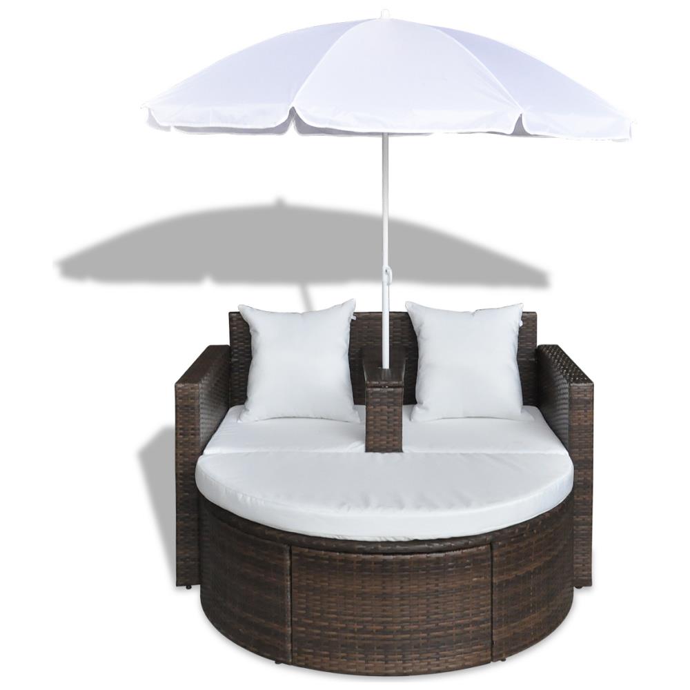 Lettino da Giardino con Ombrellone Marrone in Polyrattan - Foto 1