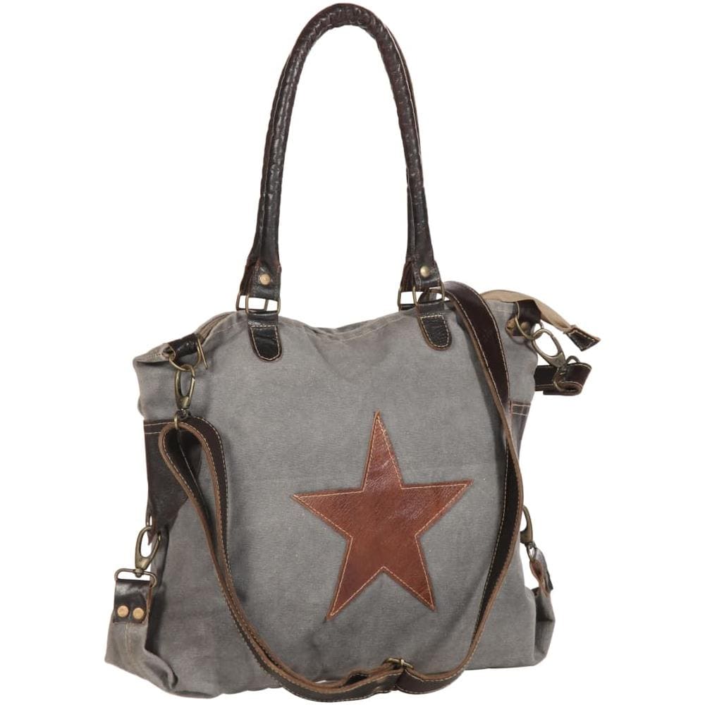 Borsa Shopper Grigio Scuro 41x63cm In Tela E Vera Pelle - Foto 1