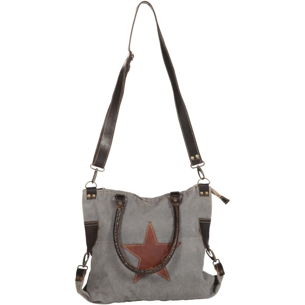 Borsa Shopper Grigio Scuro 41x63cm In Tela E Vera Pelle - Foto 2