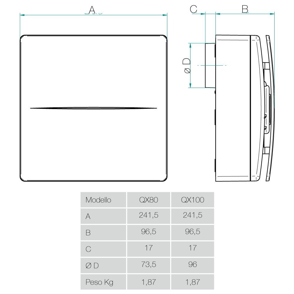 Qx80 - Aspiratore Centrifugo Diam. 73,5mm - 28/17w - 104/62m3 / h - Cod. Pqx00011 - 2 Velocità - Foto 2