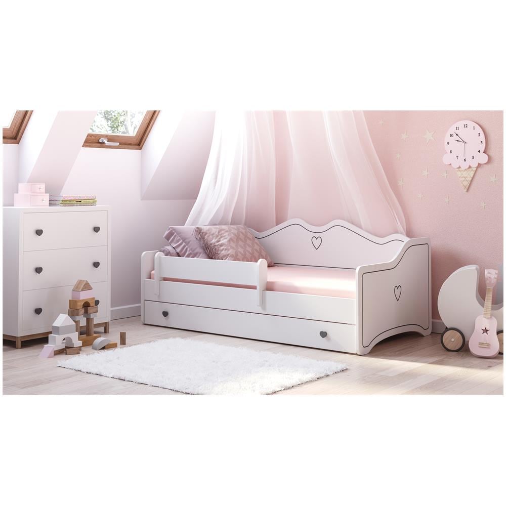 Letto Decorativa Per Bambini Emma White 160x80 Con Un Cassetto + Materasso E Giroletto - Foto 3