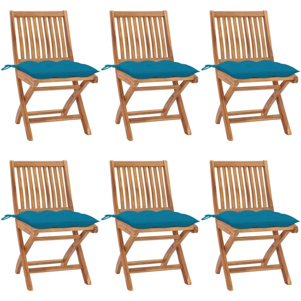 Sedie da Giardino Pieghevoli con Cuscini 6 pz Massello di Teak - Foto 1