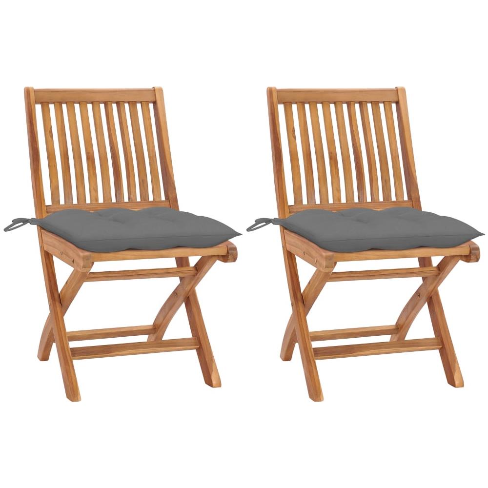 Sedie da Giardino 2 pz con Cuscini Grigi in Massello di Teak - Foto 1