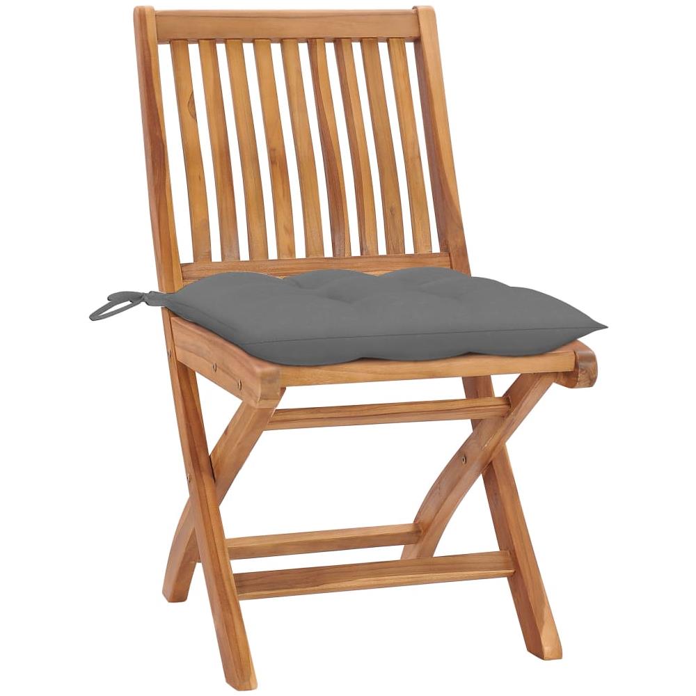 Sedie da Giardino 2 pz con Cuscini Grigi in Massello di Teak - Foto 3