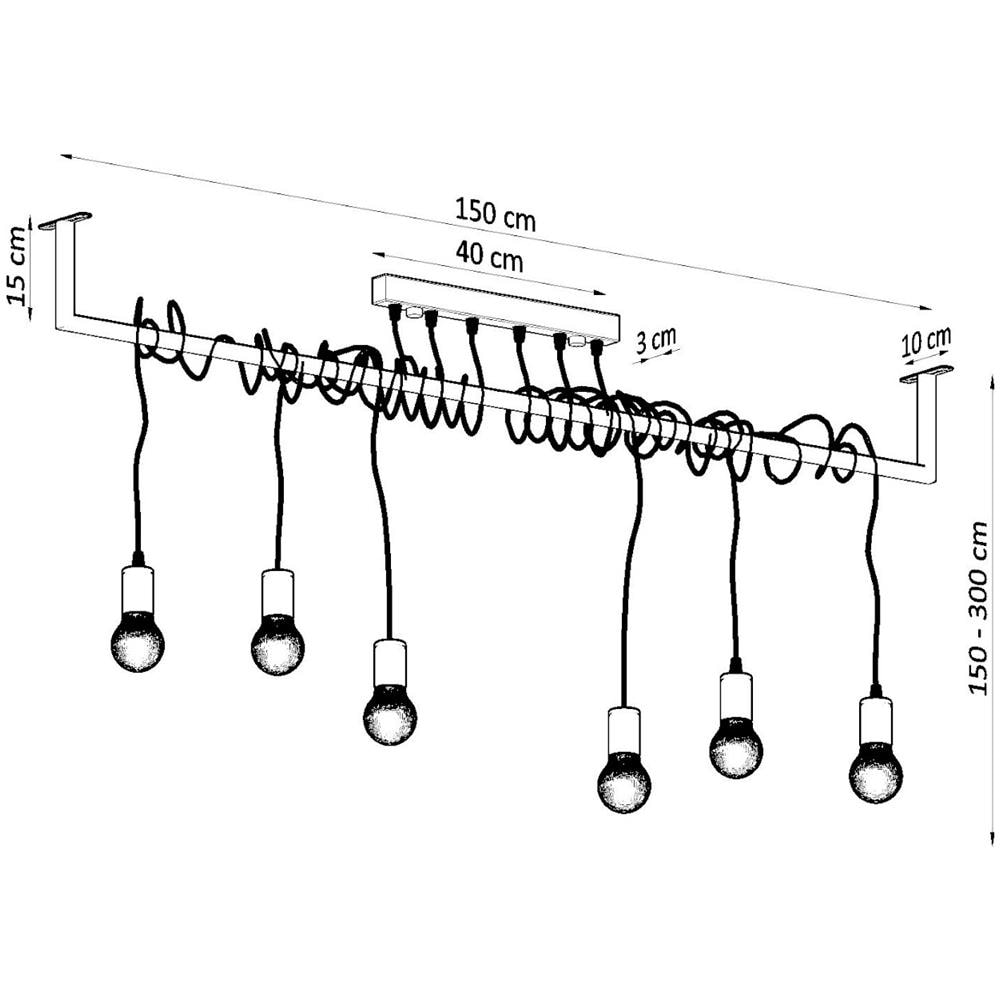 Lampada A Sospensione Salamanca 6 Sollux Nero 1500x100x100 Mm Acciaio - Foto 1