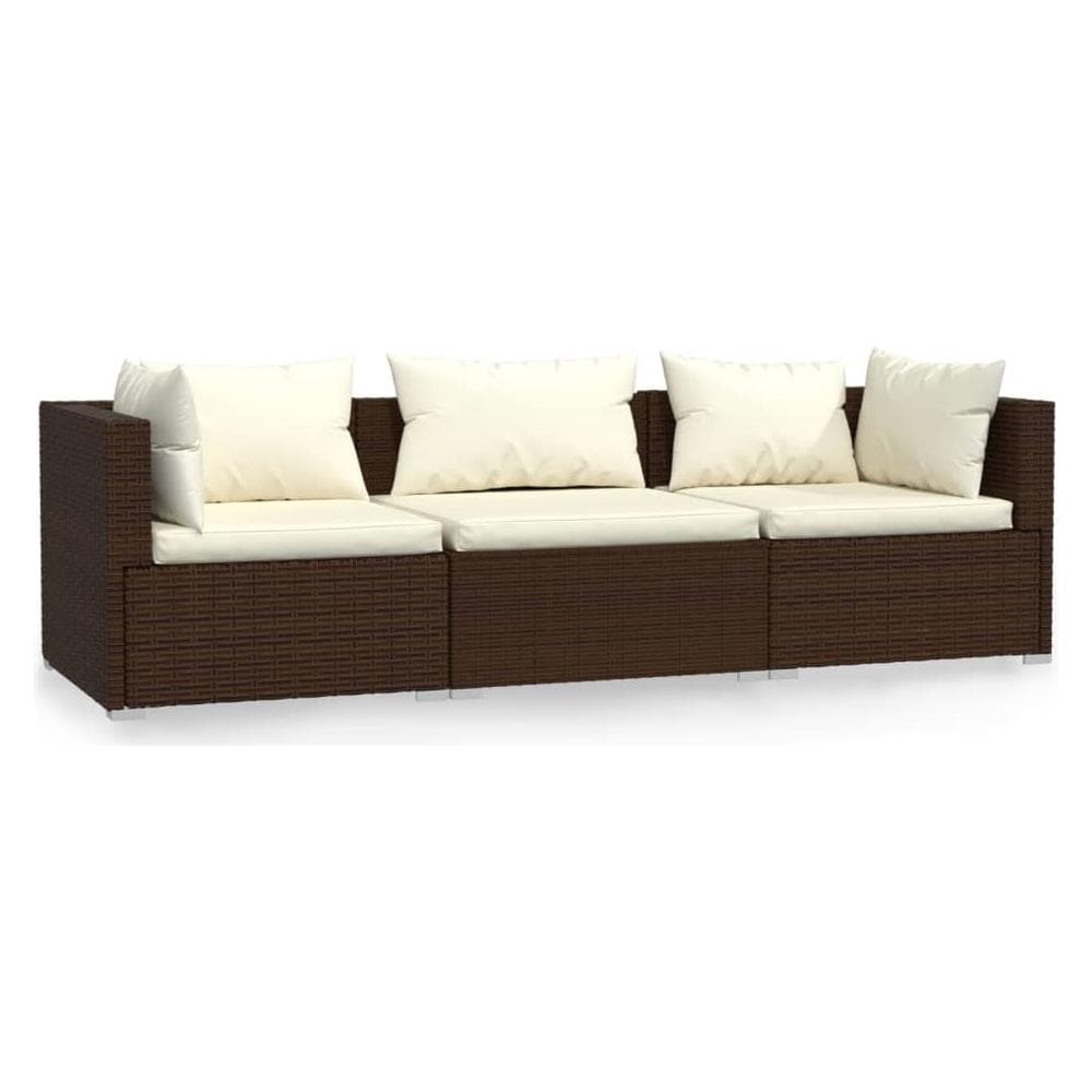 Divano A 3 Posti Con Cuscini In Polyrattan Marrone - Foto 1