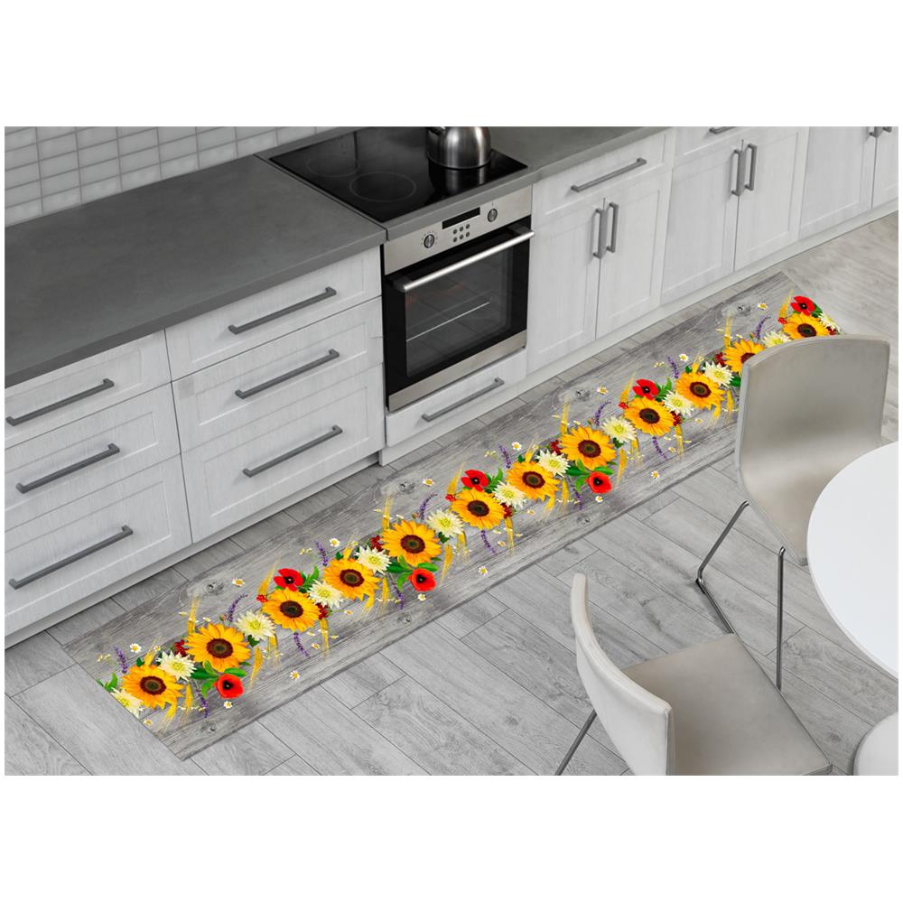 Tappeto Passatoia Cucina Antiscivolo Sottolavello Digitale Disegni Floreali 50x320 Girasoli Papaveri - Foto 1