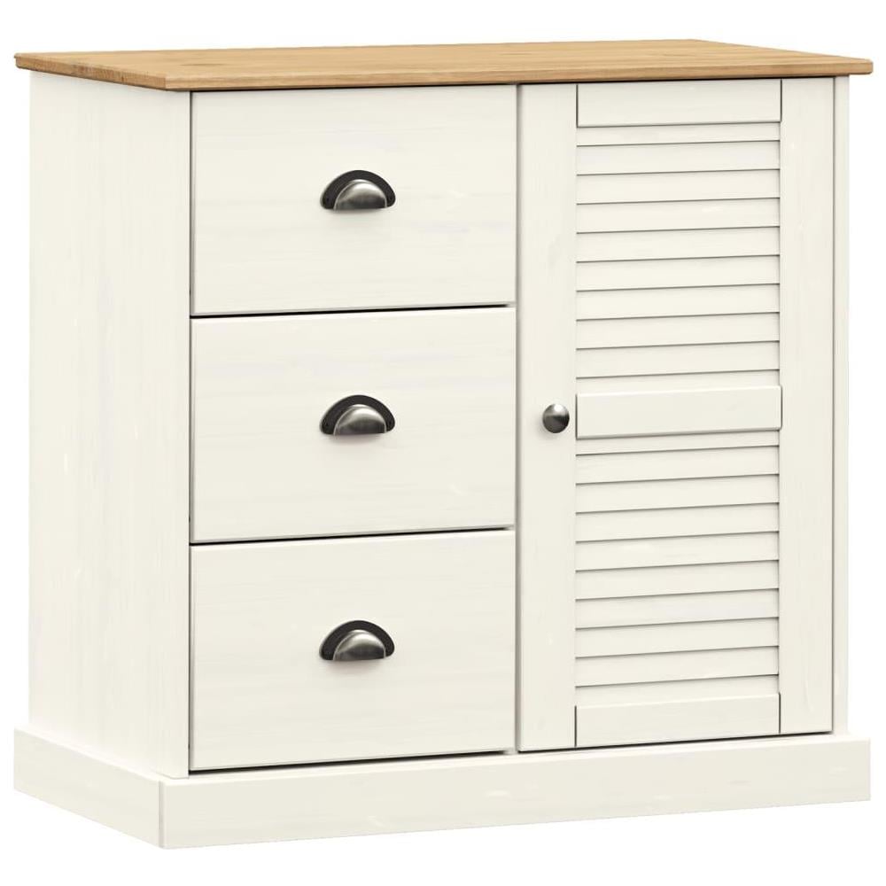 Credenza Cassetti VIGO Bianco 78x40x75 cm Legno Massello Pino - Foto 1