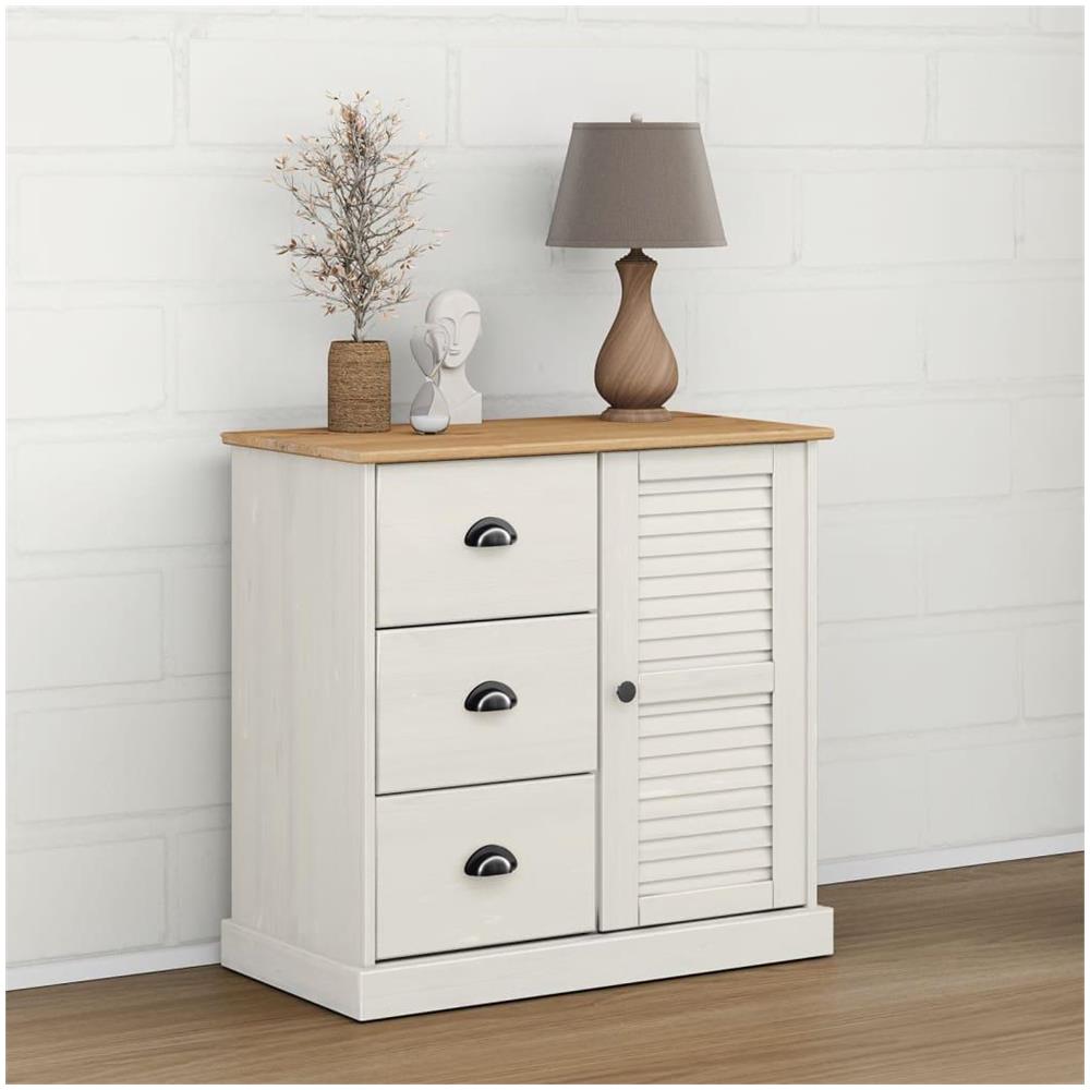 Credenza Cassetti VIGO Bianco 78x40x75 cm Legno Massello Pino - Foto 2
