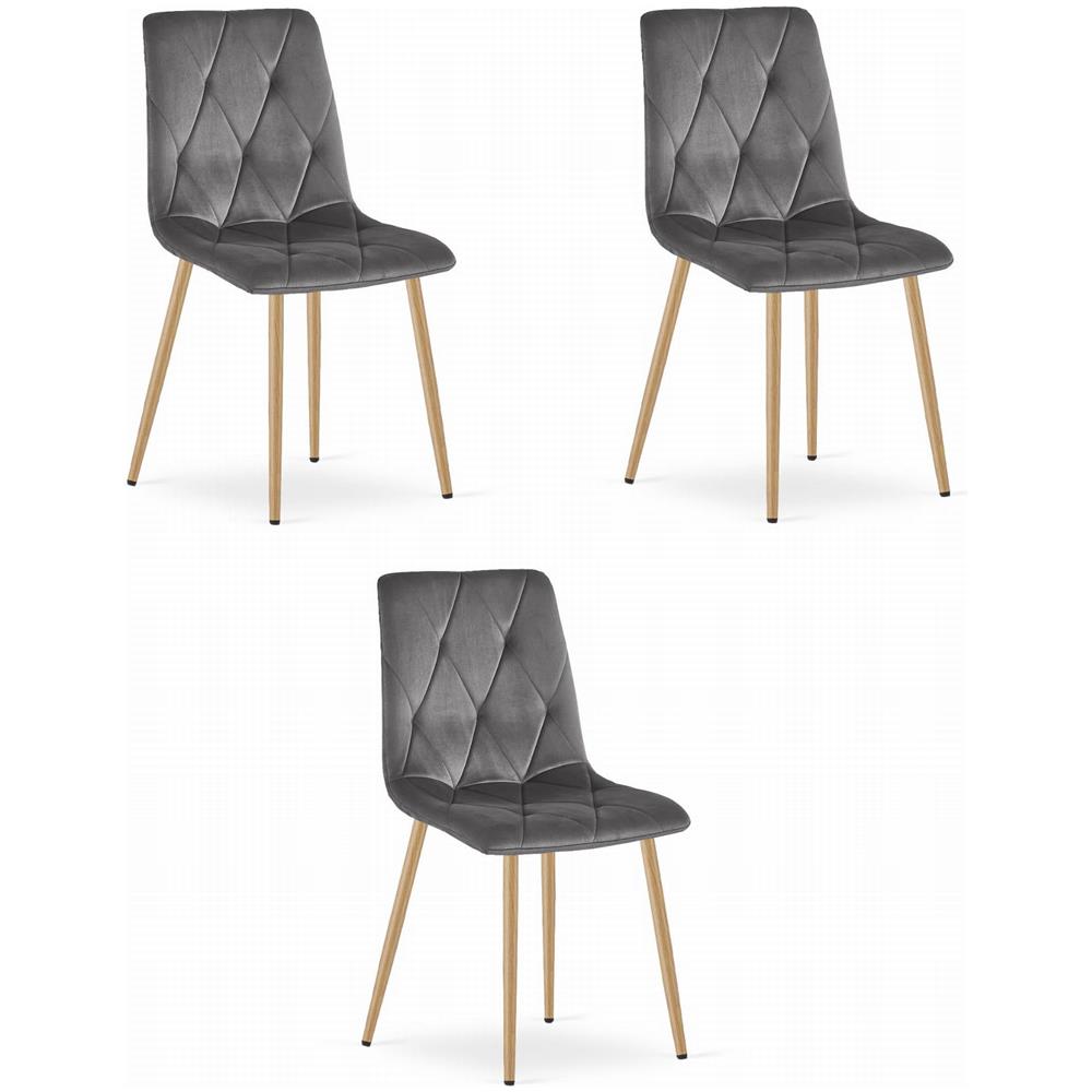 Sedia TYRA in velluto grigio scuro con gambe in legno x3 - Foto 1