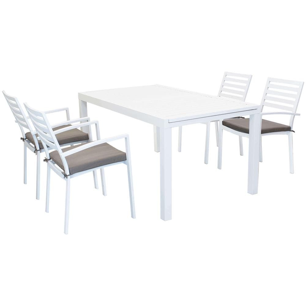 Set Tavolo Giardino Allungabile Rettangolare 160/240 X 90 Con 4 Poltrone In Alluminio Bianco Da Esterno - Foto 1