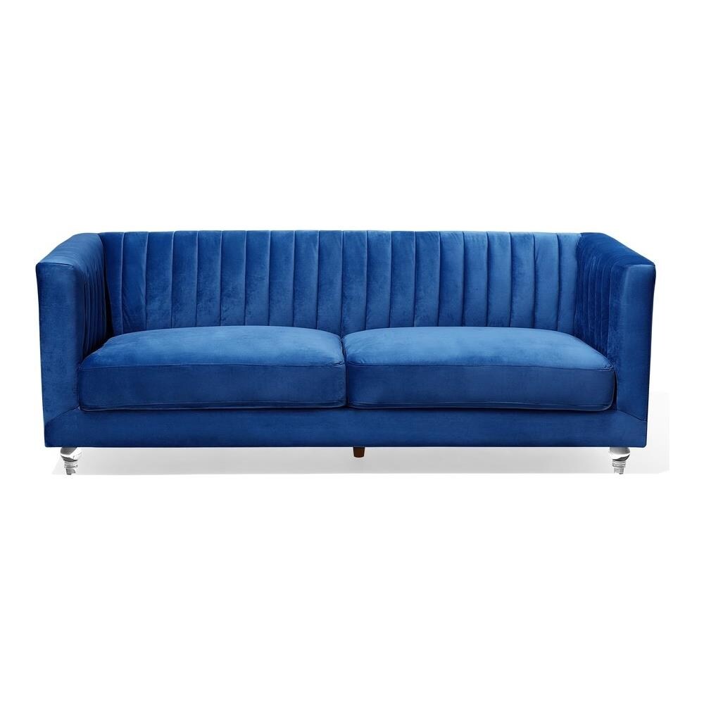 Divano 3 Posti In Tessuto Vellutato Blu Arvika - Foto 1
