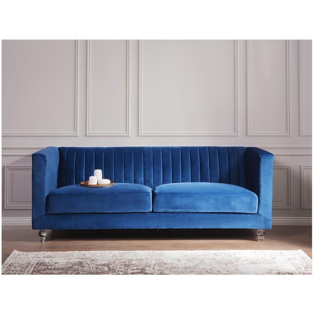 Divano 3 Posti In Tessuto Vellutato Blu Arvika - Foto 2